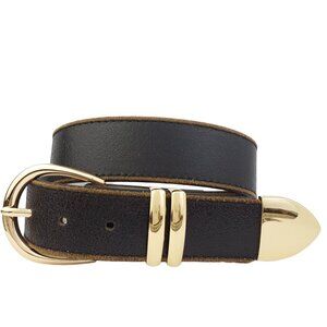 Vintage Leather belt with Shiny Gold Buckle set